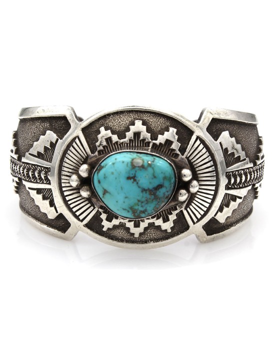 Navajo Jefferson Brown Sterling Silver & Turquoise Cuff Bracelet